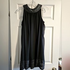 SLNY Black Dress w Silver Colored Embelished Egyptian Style Collar and Hem Line